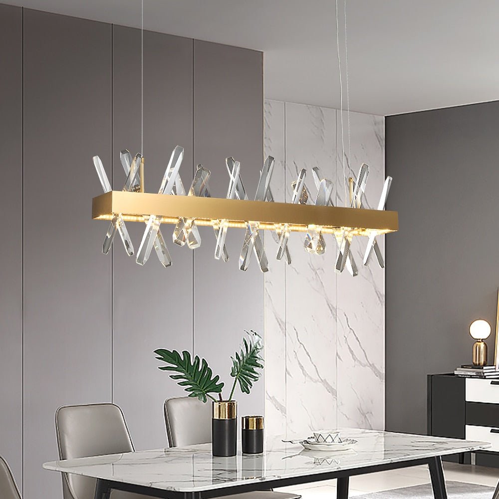 Candelabro de cristal rectangular moderno para sala de estar, comedor,  cocina, isla, lámpara colgante, candelabros LED dorados, luz de Cristal