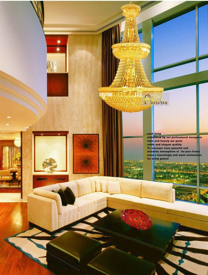 Large Foyer Crystal Chandelier Light Fixture Gold /Chrome Crystal Chandelier Used In Villa Hotel Duplex Buildings