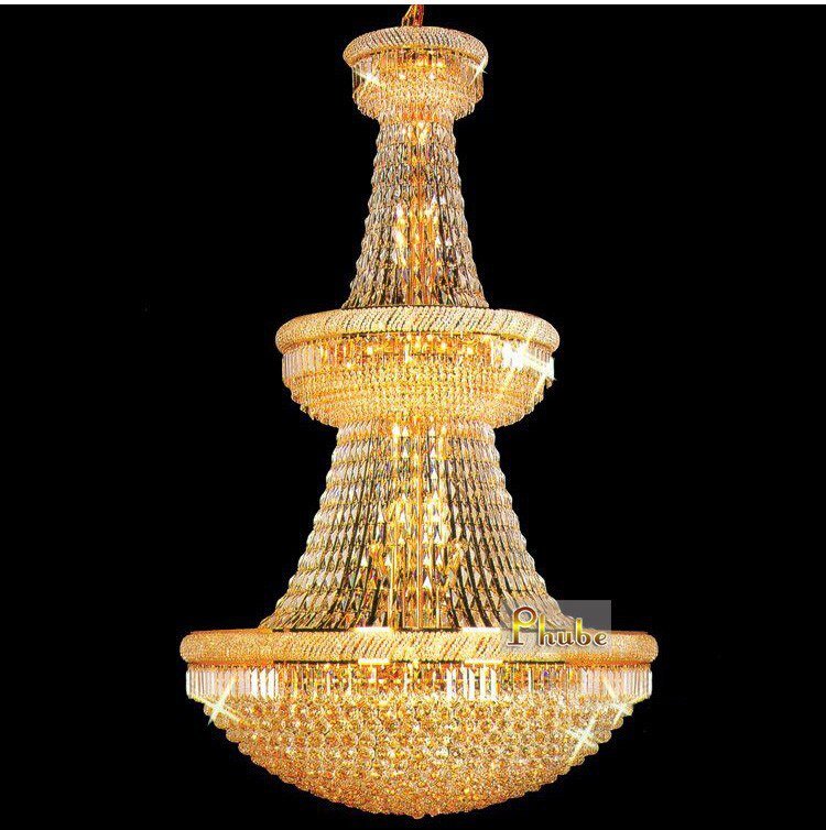 Large Foyer Crystal Chandelier Light Fixture Gold /Chrome Crystal Chandelier Used In Villa Hotel Duplex Buildings