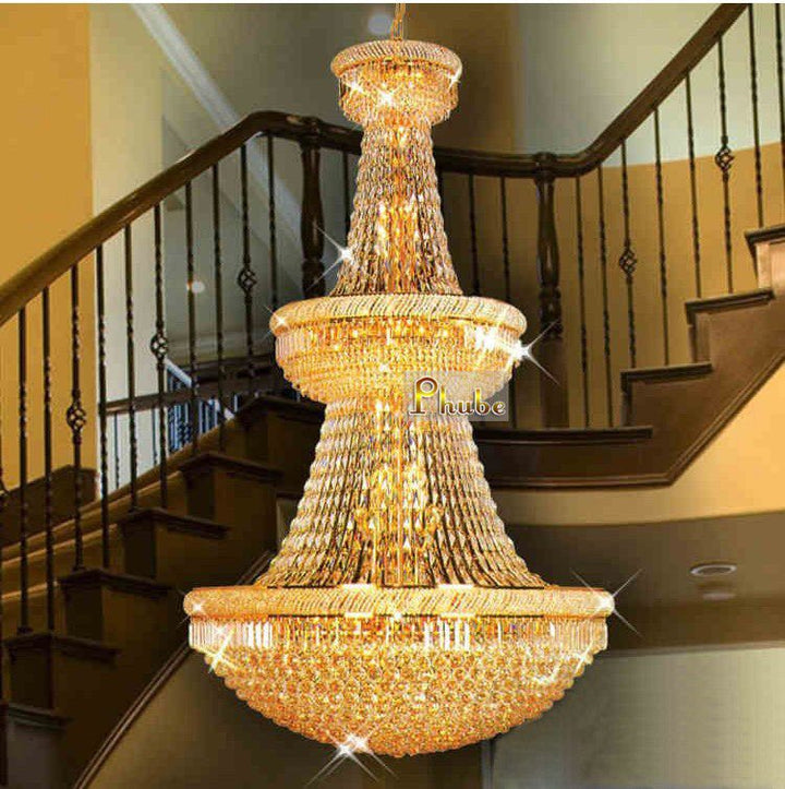 Large Foyer Crystal Chandelier Light Fixture Gold /Chrome Crystal Chandelier Used In Villa Hotel Duplex Buildings