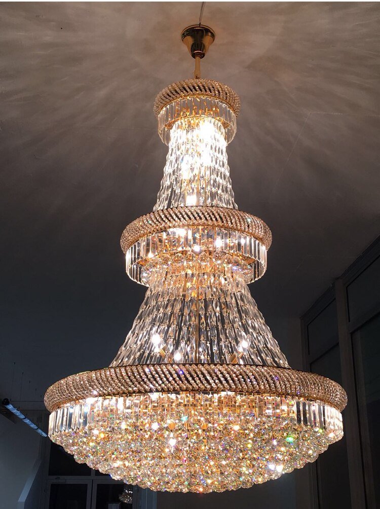 Large Foyer Crystal Chandelier Light Fixture Gold /Chrome Crystal Chandelier Used In Villa Hotel Duplex Buildings