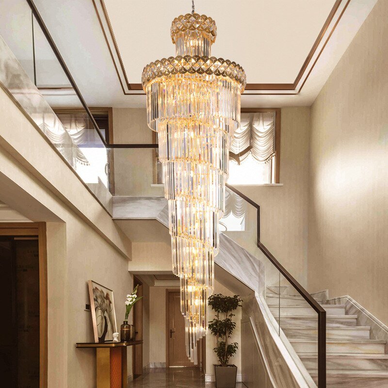 Grand lustre moderne en cristal pour escalier Long Villa Chain Lighting Fixture