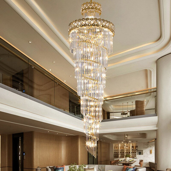 Grand lustre moderne en cristal pour escalier Long Villa Chain Lighting Fixture