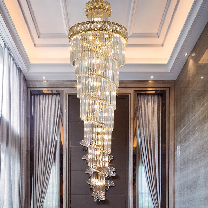 Grand lustre moderne en cristal pour escalier Long Villa Chain Lighting Fixture