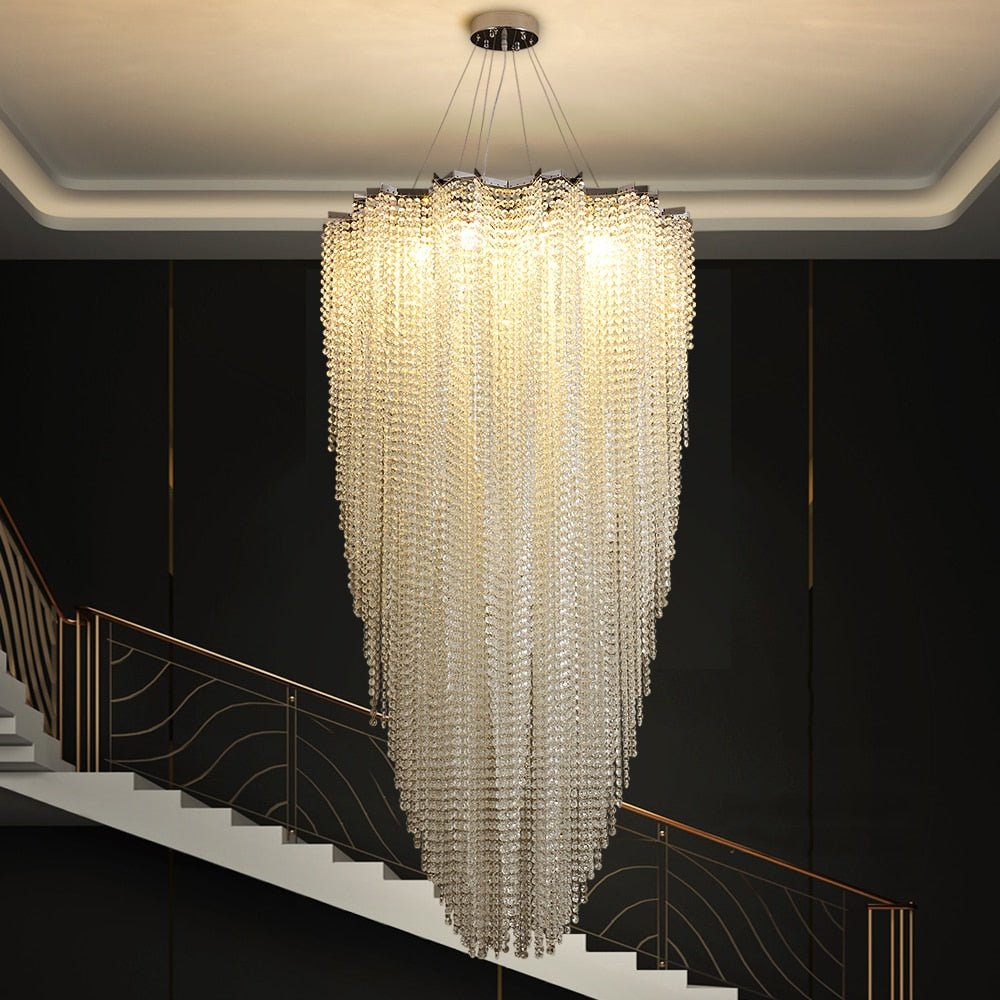 Grand lustre moderne en cristal de forme ronde pour le salon et l'escalier
