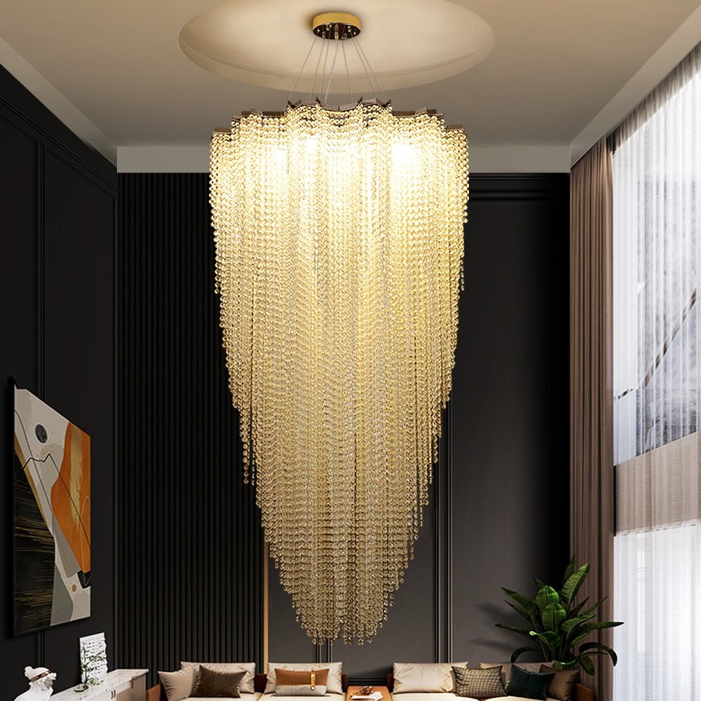 Grand lustre moderne en cristal de forme ronde pour le salon et l'escalier