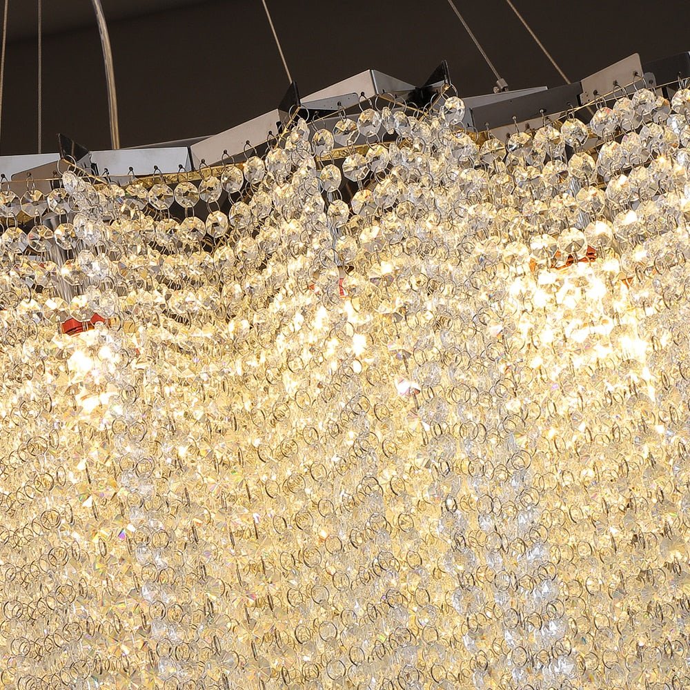 Grand lustre moderne en cristal de forme ronde pour le salon et l'escalier