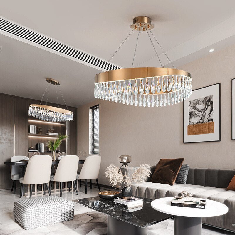 Led Børstet Guld Stue Lysekrone Kunst Design Luksus K9 Krystal Lampe Lysarmatur Moderne Rund