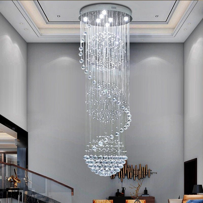 Modern Long LED Spiral Living Crystal Chandeliers Lighting Fixture For Staircase Lamp Hotel Hall - ATY Home Decor