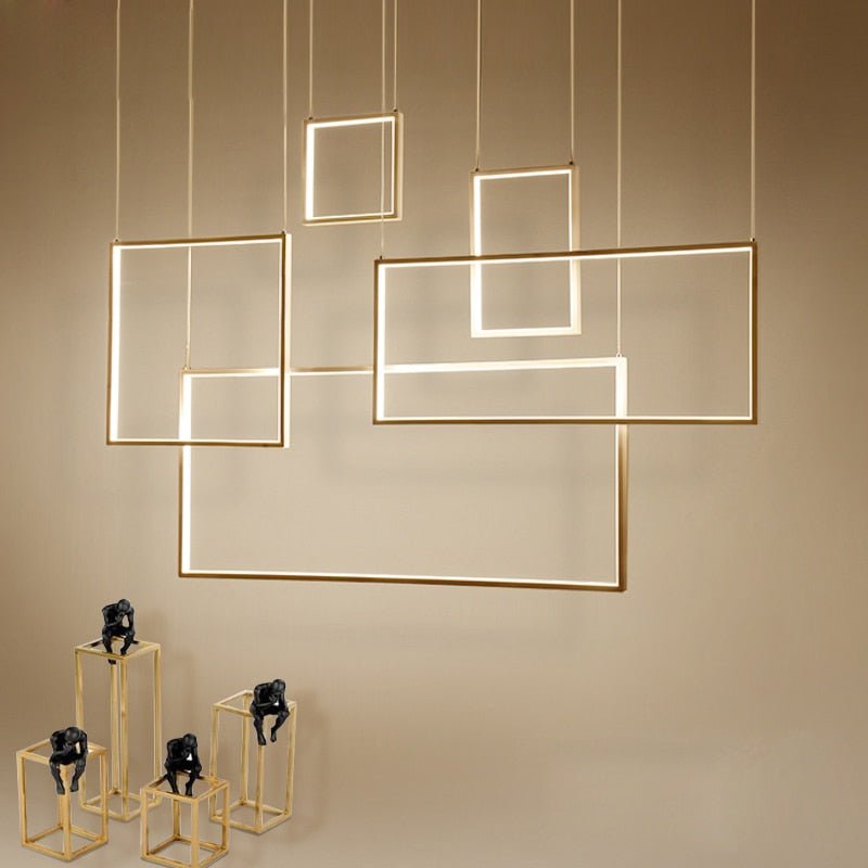 Modern Rectangle Chandeliers Led Pendant Lights Living Dining Room Kitchen Stair - ATY Home Decor