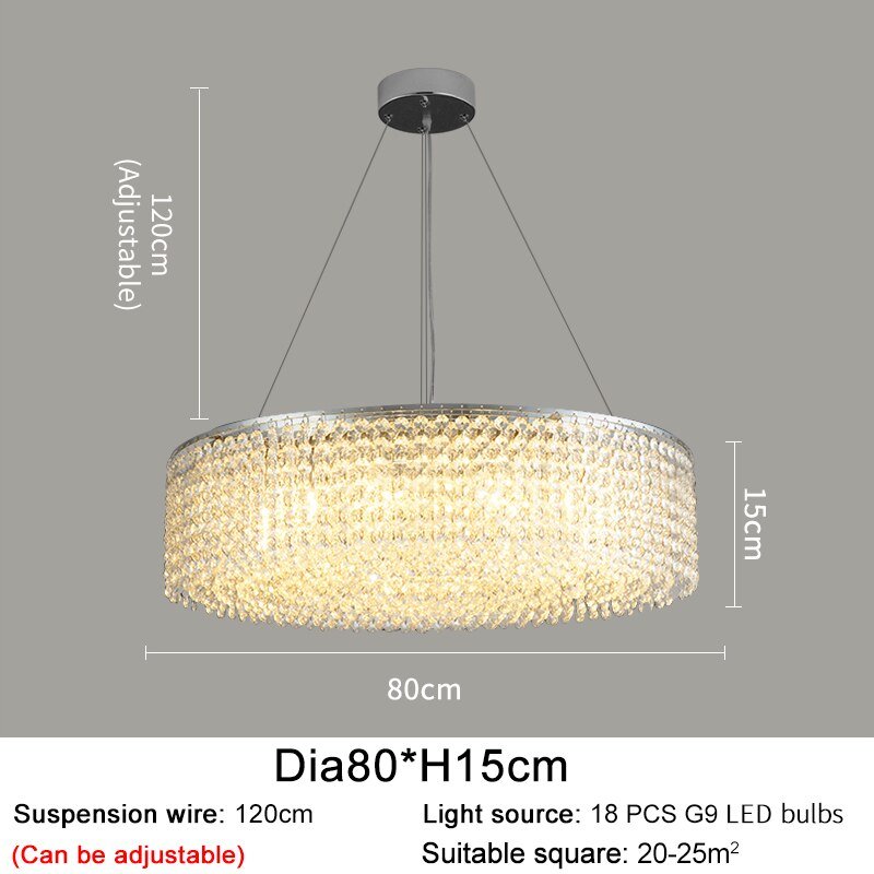 Modern Round Crystal Chandelier For Living Room Chrome Gold ATY Home