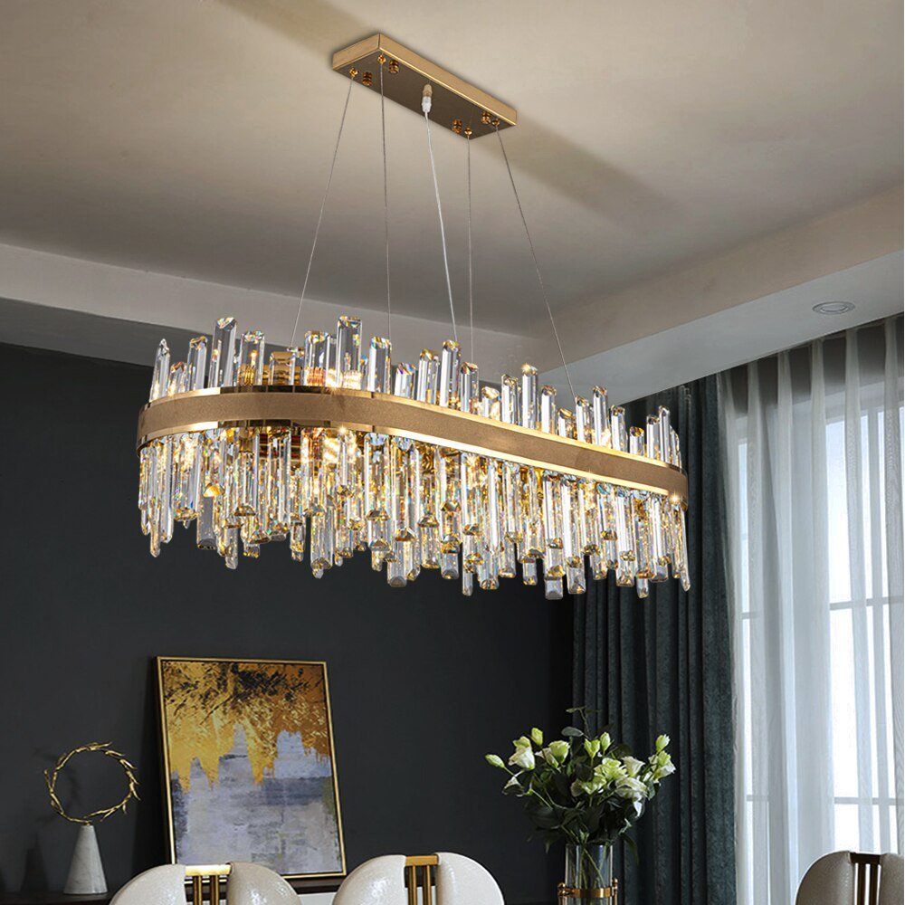 Oval moderne krystalllysekrone for spisestue Kreativ design Gull lysarmatur Luster