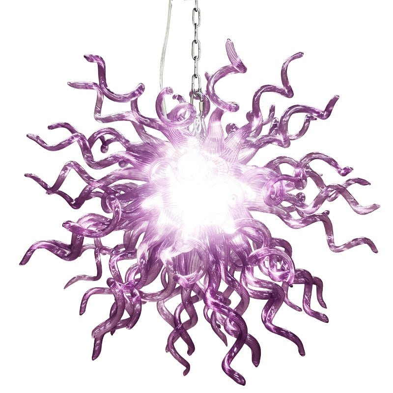 Lustre en verre soufflé violet fait à la main Suspension élégante pour le salon et la salle à manger