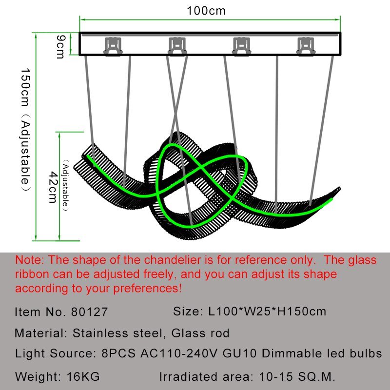 Ribbon Design Modern Chandelier For Dining Room Luxury Island Hanging Glass Lamp Led Light Fixture - ATY Home Decor