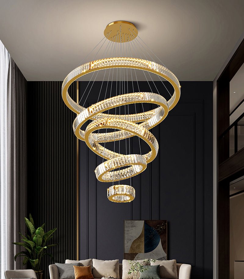 Rings Modern Led Chandelier For Living Room Luxury Staircase Modern Crystal Light Fixture Hall - ATY Home Decor