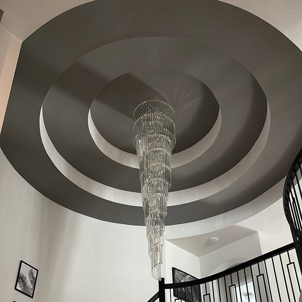 Design en spirale Longs lustres en cristal LED Lustre Hanglamp Luminaires d'escaliers modernes