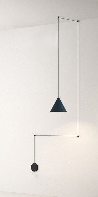 Lámpara colgante con forma de cono de alambre largo de Metal negro y luz moderna, lámpara colgante de isla de cocina, iluminación de suspensión para cabecera