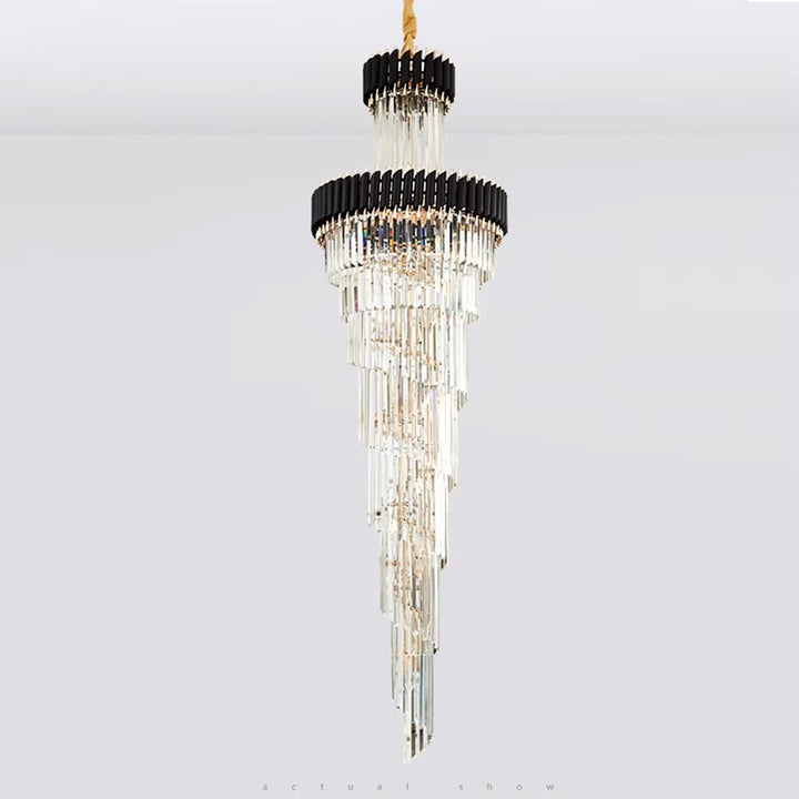 Luxury Modern Crystal Chandelier For Staircase Long Loft Black Light Fixture Villa Lobby Living Room