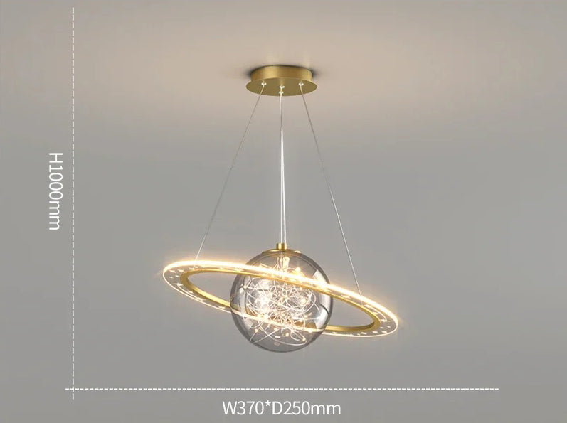 Lustre Nordic LED moderne Golden Round Planet - Luminaire de décoration pour le salon, la salle à manger et la chambre à coucher