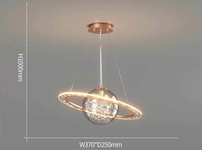 Nordic LED Modern Golden Round Planet Chandelier - Innredningsbelysning i stue, spisestue og soverom