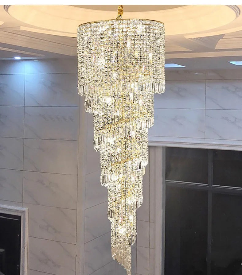Luxury Modern Crystal Bead Chandelier For Staircase Long Loft Black Light Fixture