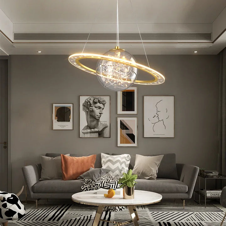 Nordic LED Modern Golden Round Planet Chandelier - Wohn-, Ess- und Schlafzimmer Dekoration Beleuchtung