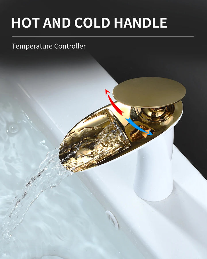 Modern Sleek Brass Waterfall Tall Basin Faucet with Single Handle Hot and Cold Water Mixer