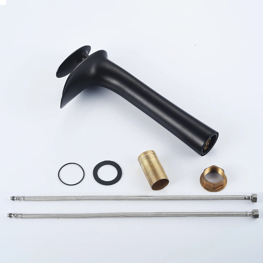Modern Sleek Brass Waterfall Tall Basin Faucet with Single Handle Hot and Cold Water Mixer
