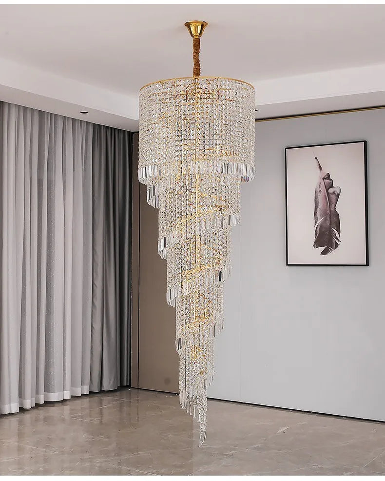 Luxury Modern Crystal Bead Chandelier For Staircase Long Loft Black Light Fixture