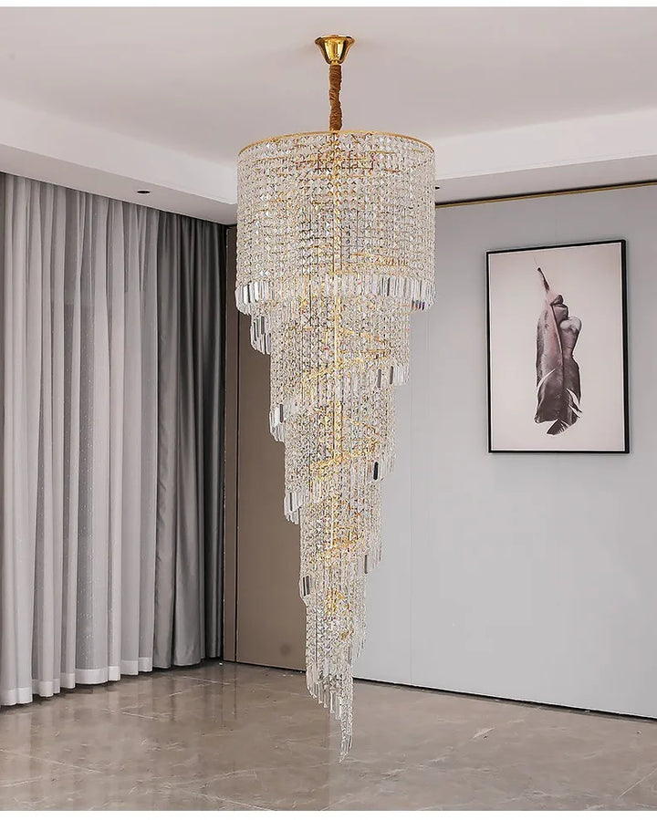 Luxury Modern Crystal Bead Chandelier For Staircase Long Loft Black Light Fixture