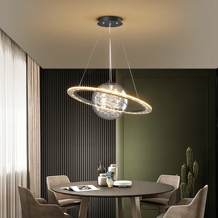Lampadario nordico LED moderno Golden Round Planet - Illuminazione per soggiorno, sala da pranzo e camera da letto