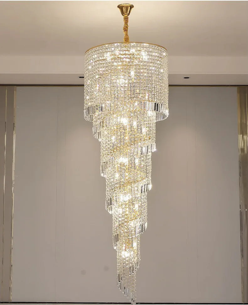 Luxury Modern Crystal Bead Chandelier For Staircase Long Loft Black Light Fixture