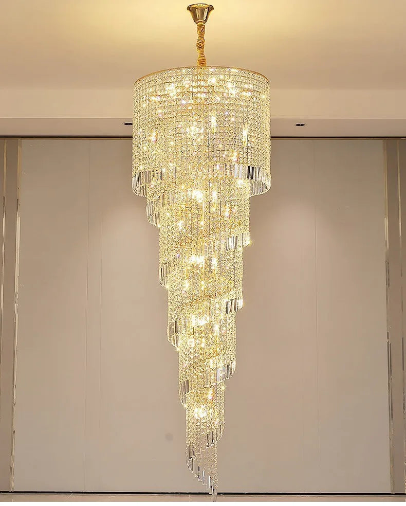 Luxury Modern Crystal Bead Chandelier For Staircase Long Loft Black Light Fixture