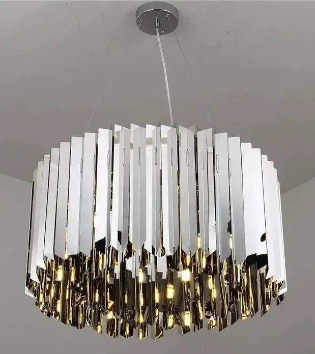 Lampadario moderno in acciaio inossidabile rotondo nero, oro o argento per la sala da pranzo e il soggiorno