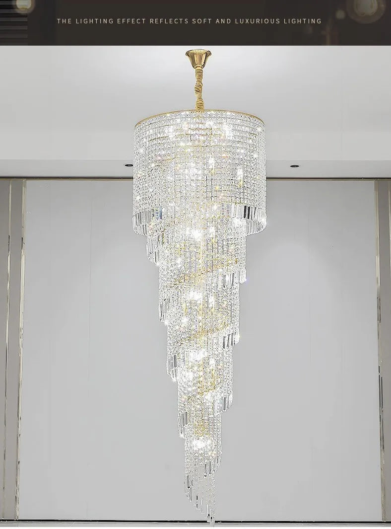 Luxury Modern Crystal Bead Chandelier For Staircase Long Loft Black Light Fixture