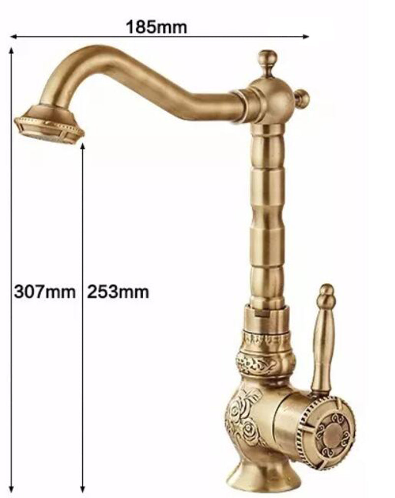 Basin Faucets Antique Brass Bathroom Faucet Basin Carving Tap Rotate Single Handle Hot and Cold Water Mixer Taps Crane