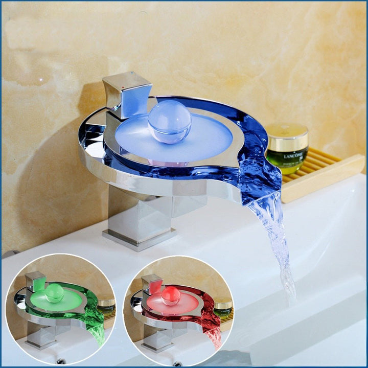 Led Bathroom Faucet Brass Chromed Waterfall Bathroom Basin Faucets 3 Color Change Tap Water Power Basin Led Mixer Faucet