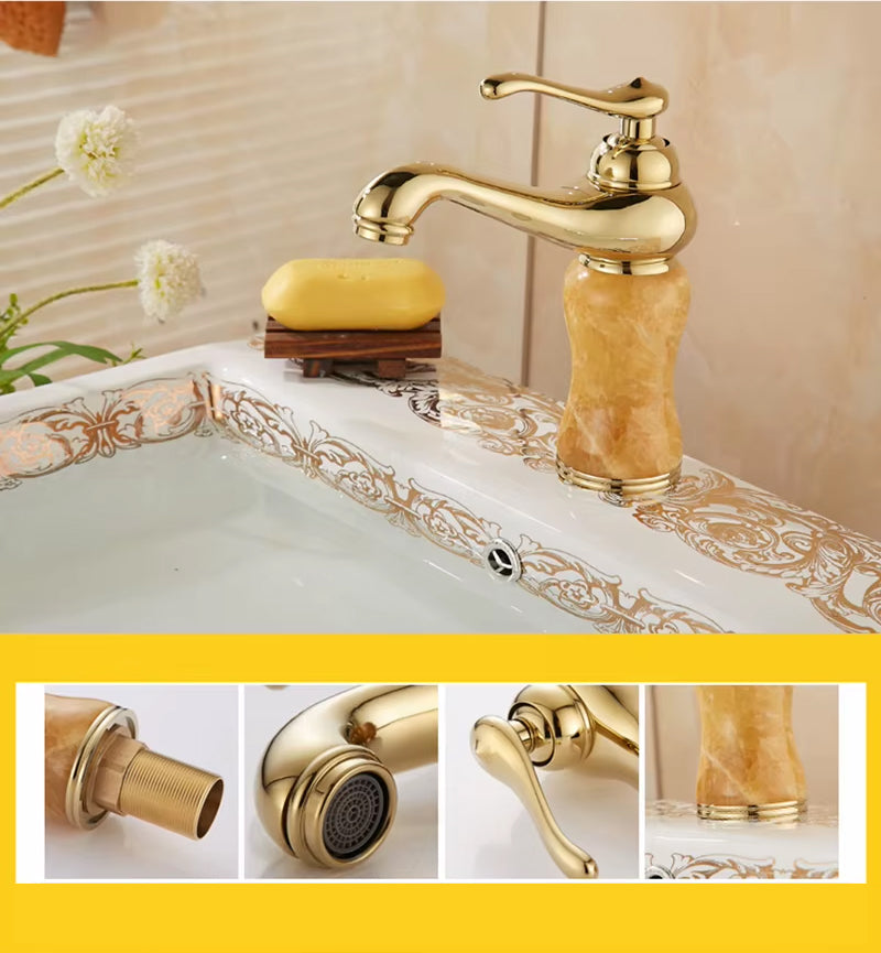 Gold Jade Ware Bathroom Faucet Single Handle Single Hole Sink Basin Faucet Cold Hot Water Mixer Bathroom Accessories