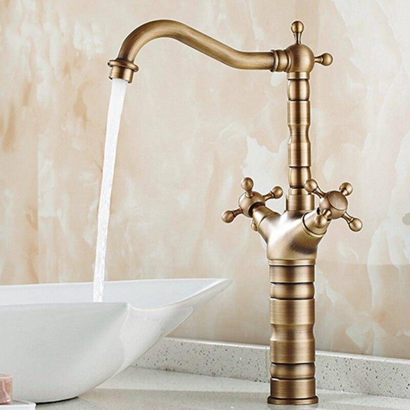 Antique Brass Finishing Bathroom Faucets Basin Faucets Dual Handle Hot Cold Wash Basin Tap Lavatory Faucet - ATY Home Decor