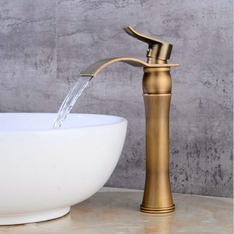Antique Bronze Bathroom Faucet Hot And Cold Crane Brass Basin Faucet Waterfall Sink Faucet Single Handle Water Tap - ATY Home Decor