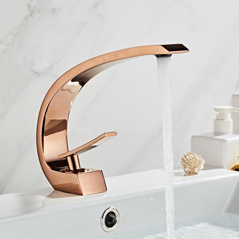 Basin Faucet Modern Bathroom Mixer Tap Black/Gold Washbasin Faucet Single Handle Hot and Cold Waterfall Faucet - ATY Home Decor
