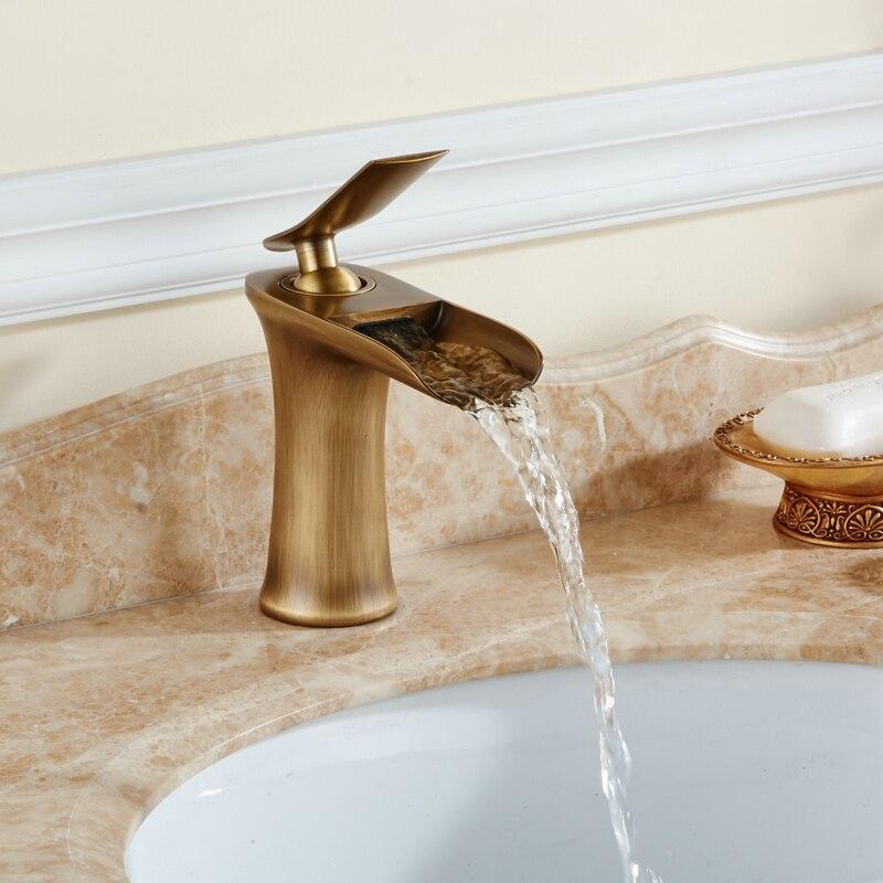 Basin Faucet Waterfall Bathroom Faucets Single handle Basin Mixer Tap Antique Faucet Brass Sink Water Crane Taps - ATY Home Decor