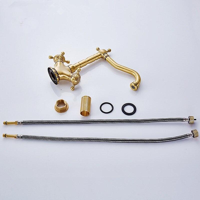 Basin Faucets Antique Brass Bathroom Faucet Basin Carving Tap Rotate Double Handle Hot and Cold Water Mixer Taps - ATY Home Decor