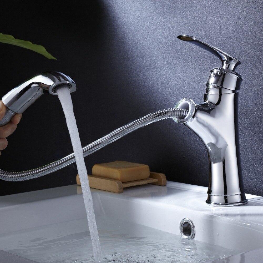 Basin Faucets Brass Black Modern Pull Out And Down Bathroom Faucet Kitchen Sink Faucet Toilet Mixer Tap Hot Cold Water - ATY Home Decor