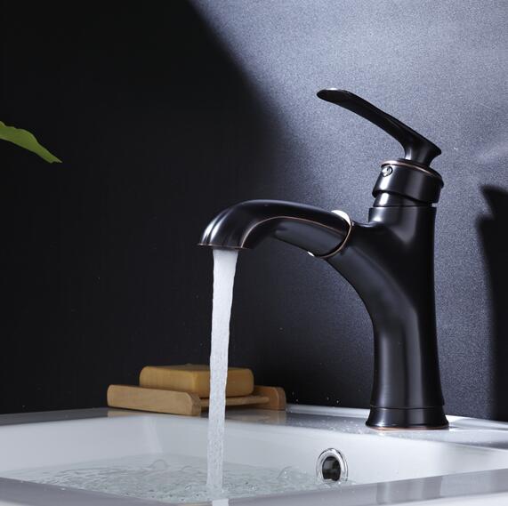 Basin Faucets Brass Black Modern Pull Out And Down Bathroom Faucet Kitchen Sink Faucet Toilet Mixer Tap Hot Cold Water - ATY Home Decor