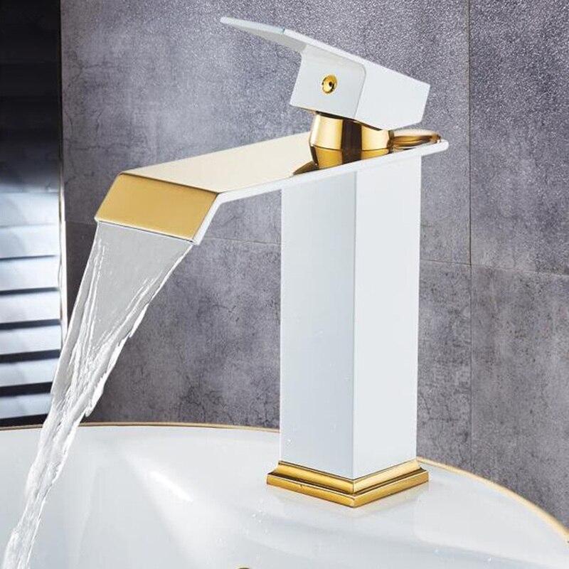 Basin Faucets Square Waterfall Bathroom Faucet Single Handle Basin Mixer Tap Bath Antique Faucet Brass Sink Water Crane Gold - ATY Home Decor