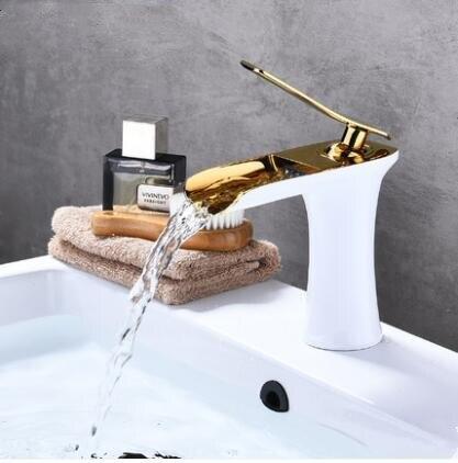 Basin Faucets Waterfall Bathroom Faucet Single Handle Basin Mixer Hot And Cold Black And Gold Faucet Brass Sink Water Crane - ATY Home Decor