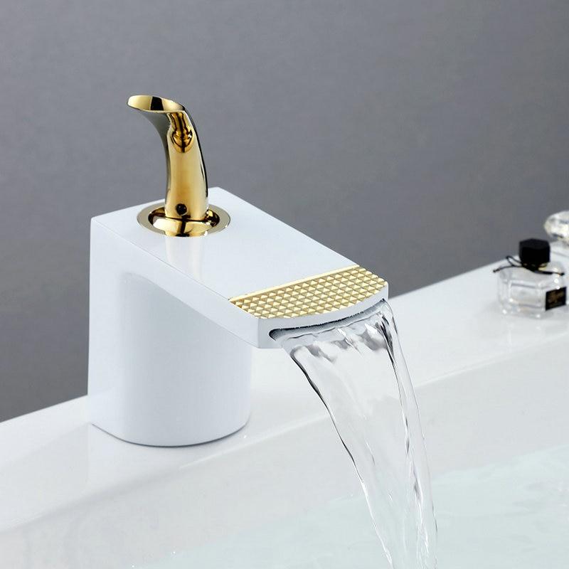 Basin Faucets White Gold Bathroom Faucet Hot and Cold Mixer Tap Black Brass Toilet Sink Water Crane Waterfall - ATY Home Decor