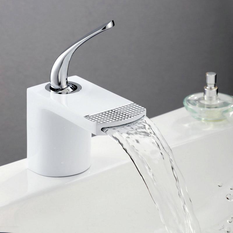 Basin Faucets White Gold Bathroom Faucet Hot and Cold Mixer Tap Black Brass Toilet Sink Water Crane Waterfall - ATY Home Decor