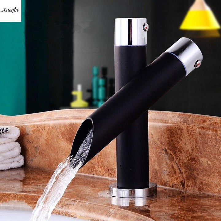 Bathroom Unique Single Handle Black Waterfall Basin Faucet Spout Mixer Tap Deck Mounted Bronze Finished Hot And Cold Water - ATY Home Decor